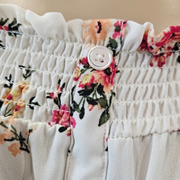 No Boundaries Floral Blouse XL Button Front Criss-Cross Back Recycled Poly - Picture 14 of 15